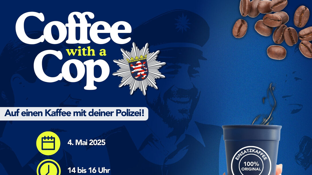 Plakat zum Angebot "Coffee with a cop" am 4. Mai im Rahmen des MAIN-Sonntags