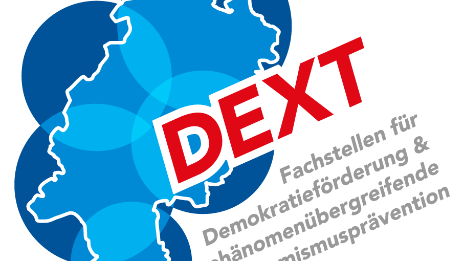Logo der DEXT-Fachstelle mit Silhouette des Landes Hessen