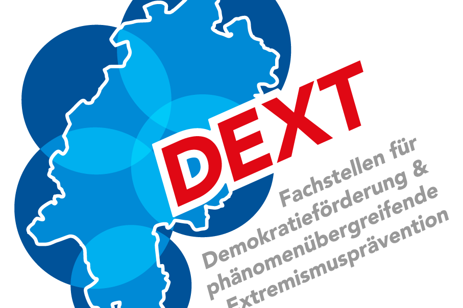 Logo der DEXT-Fachstelle mit Silhouette des Landes Hessen