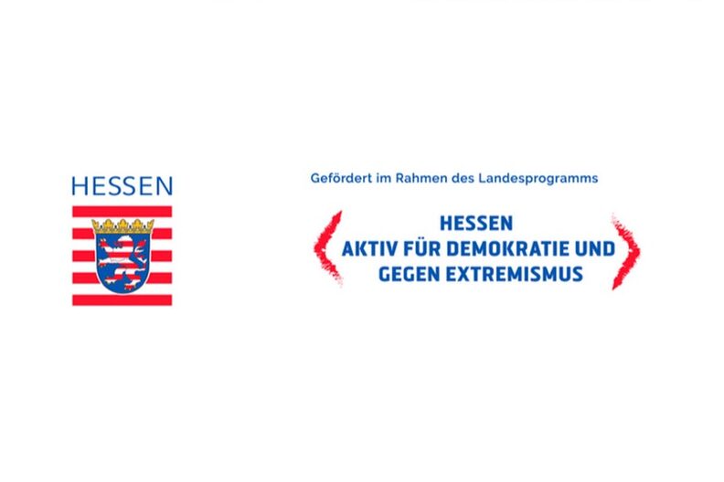 Logo des Landes Hessen mit dem Zusatz "gefördert im Rahmen des Landesprogramms Hessen aktiv für Demokratie und gegen Extremismus"