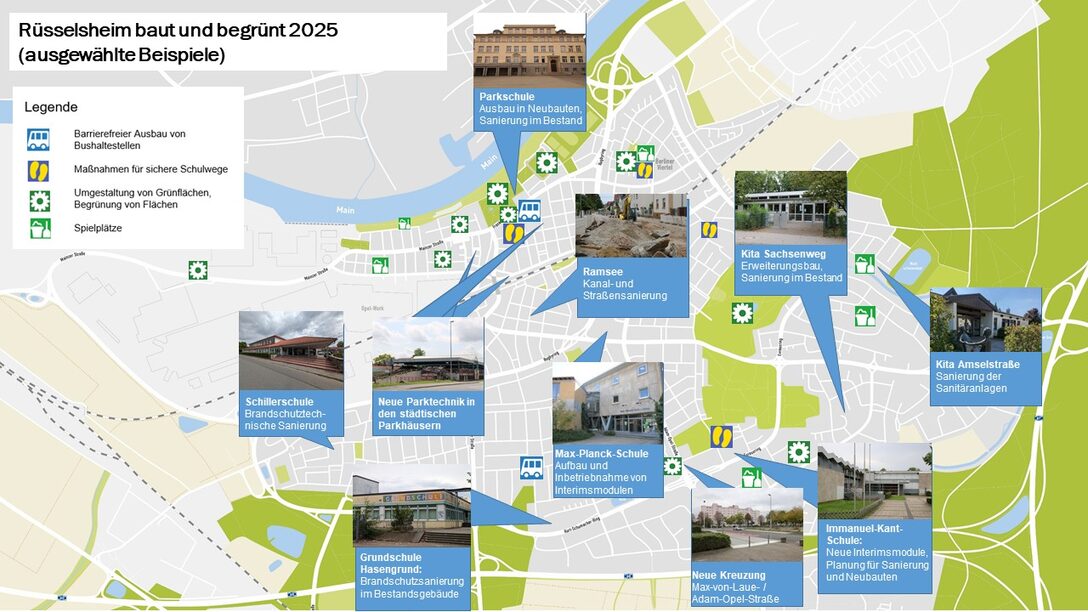 Kartenausschnitt mit Beispielen von Baustellen