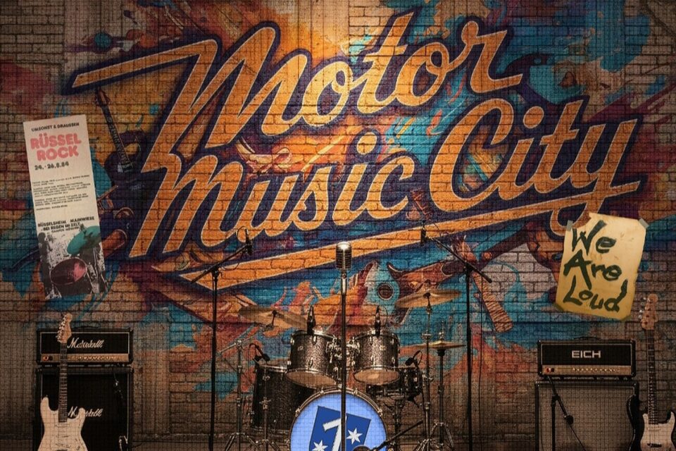 Projektgrafik zum Musikarchiv „MotorMusicCity / WeAreLoud“ im freiraum f3