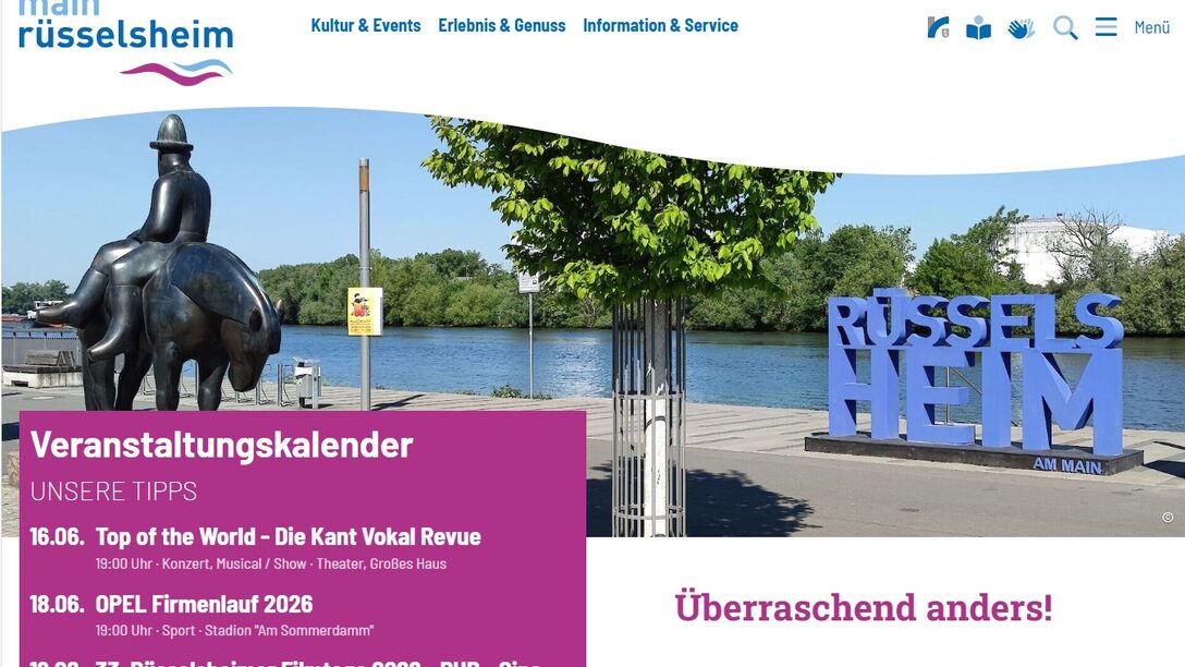 Startseite des neuen Stadtmarketingportals 'main-ruesselsheim.de'