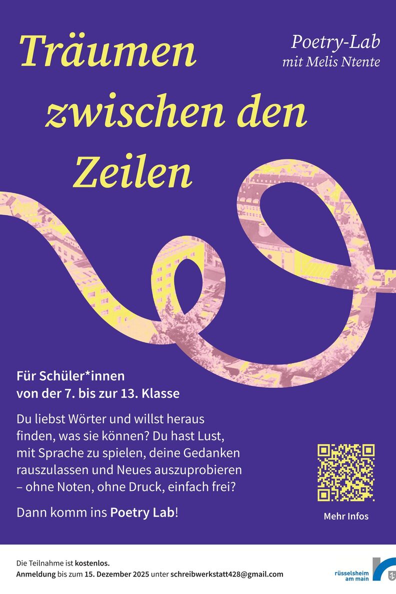 Veranstaltungsplakat zum Poetry-Lab 2026 "Träumen zwischen den Zeilen"