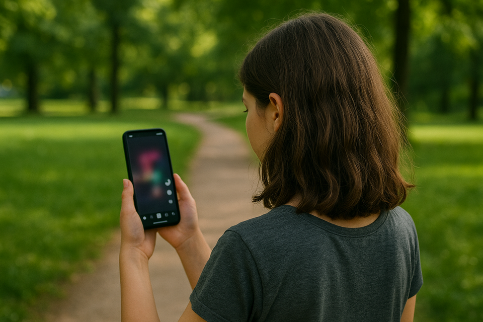 Ein Mädchen schaut gebannt auf ihr Smartphone