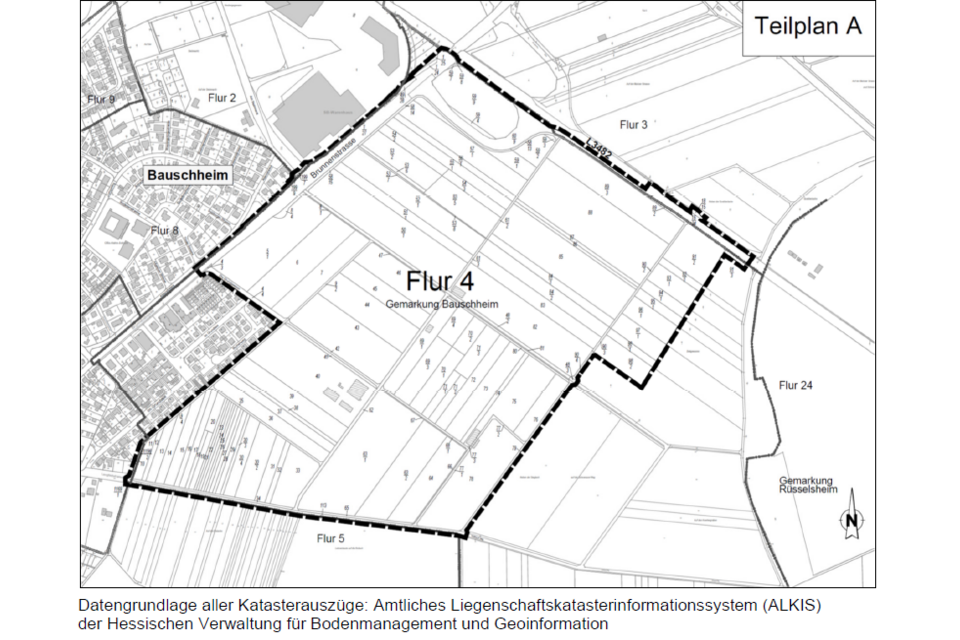 Datengrundlage aller Katasterauszüge: Amtliches Liegenschaftskatasterinformationssystem (ALKIS) der Hessischen Verwaltung für Bodenmanagement und Geoinformation