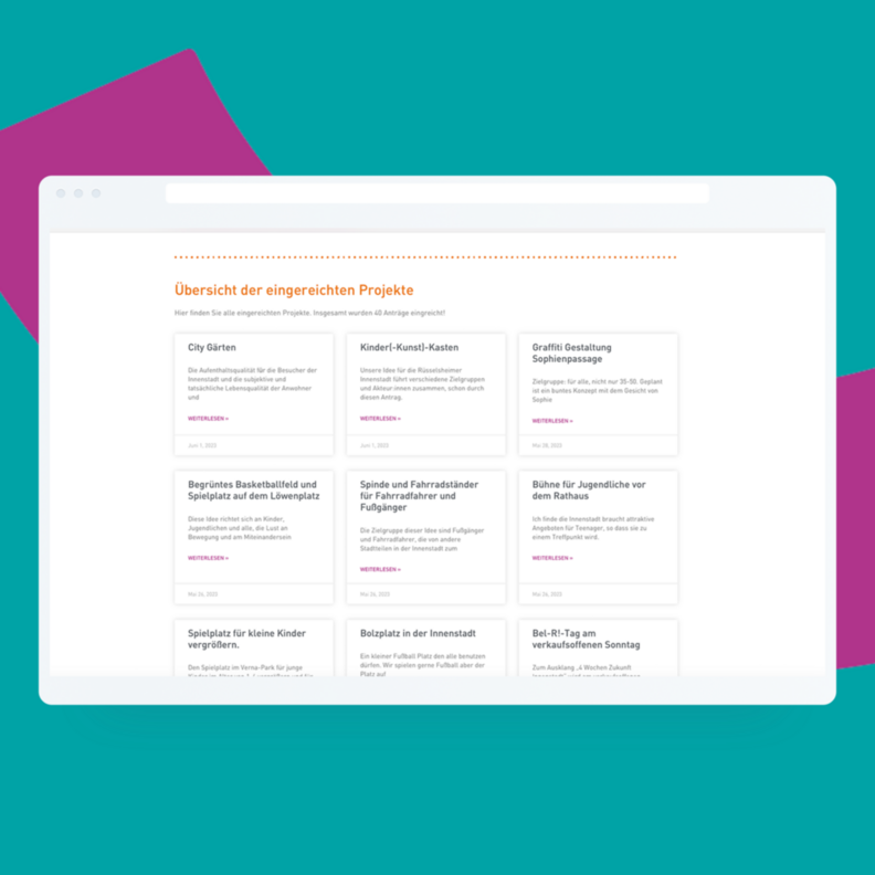 Übersicht der eingereichten Projekte